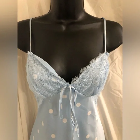 Jessica Simpson blue white polka dot lace cups satin effect maxi dress size M - Picture 7 of 17